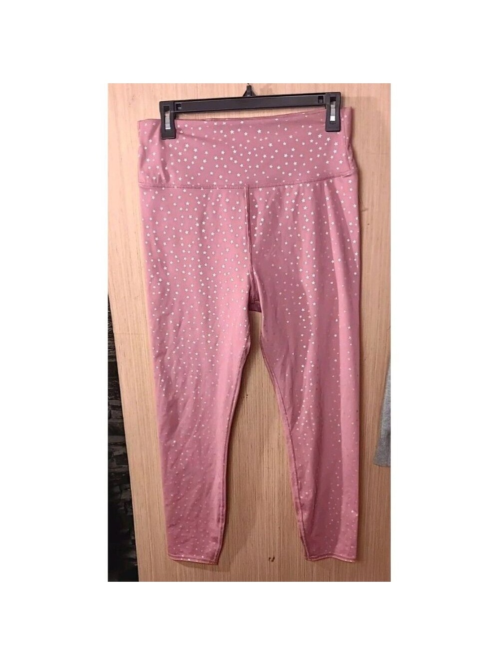 Wavvy Women Large Pink W/Silver‎ Stars Leggings High Waist Long Workout Yoga